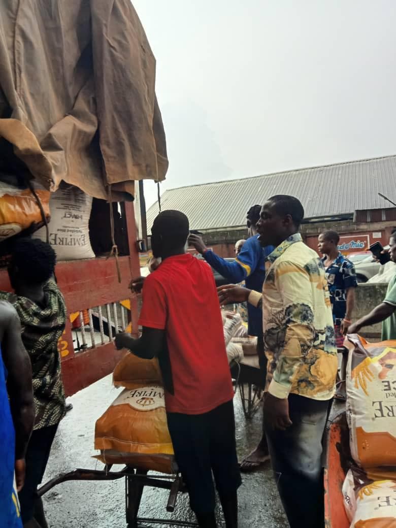 Sealed bags of Empire Rice prepared for dispatch